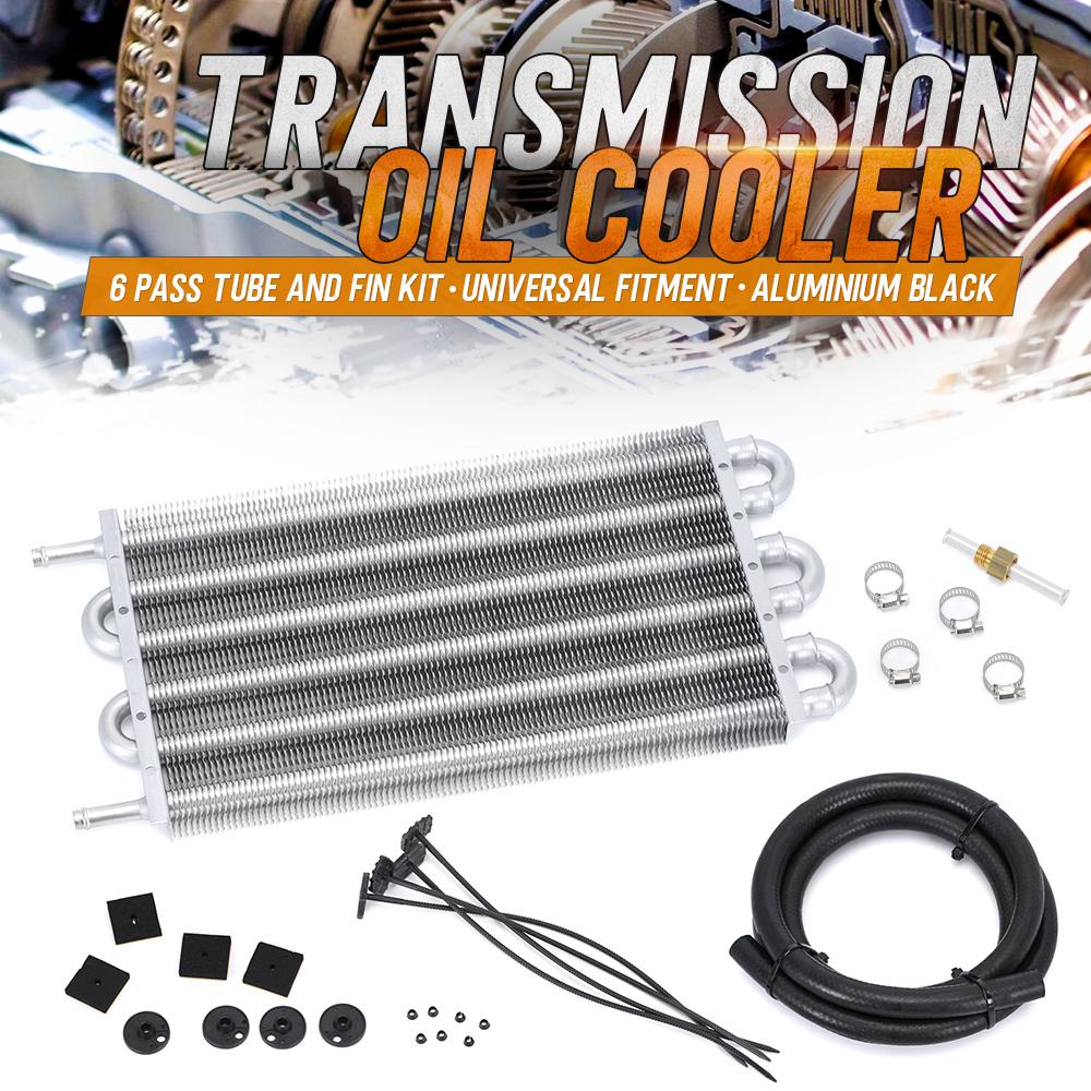 Universal 304.8X190.5X19.05 6 Row Aluminum Remote Transmission Oil Cooler Kit/Auto-Manual Radiator Converter