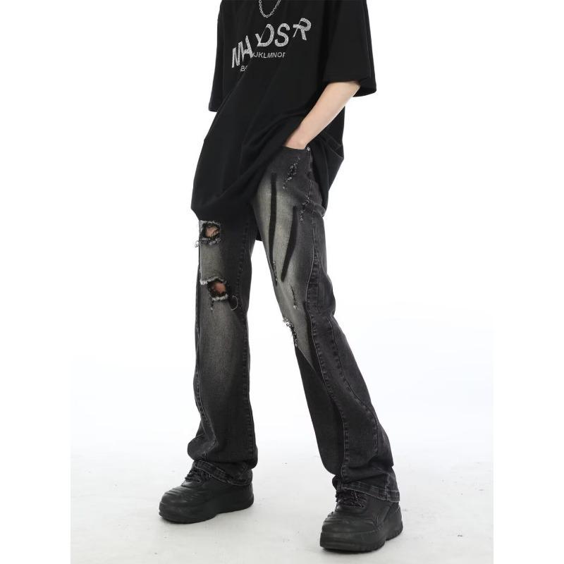 

Мужские желтые выстиранные рваные джинсы - летние тонкие, свободные, прямого кроя, широкие в американском стиле хай-стрит. XXL