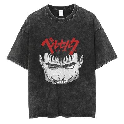 Men's T-Shirts Anime Berserk Tshirt Men Women 100% Cotton Tshirts Guts Washed Vintage T-Shirt Y2k Short-Sleeved Shirts S 1133