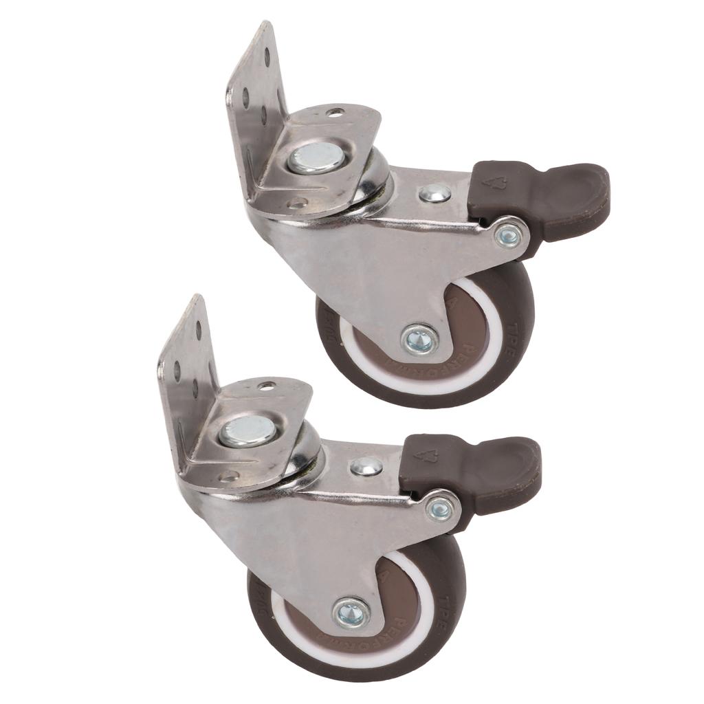 2 Stück L-Winkel-Rolle mit Bremse Langlebiges TPE-Gummi Metall 360 Grad drehbar Flexibel Geräuscharm Lenkrolle mit Drehplatte