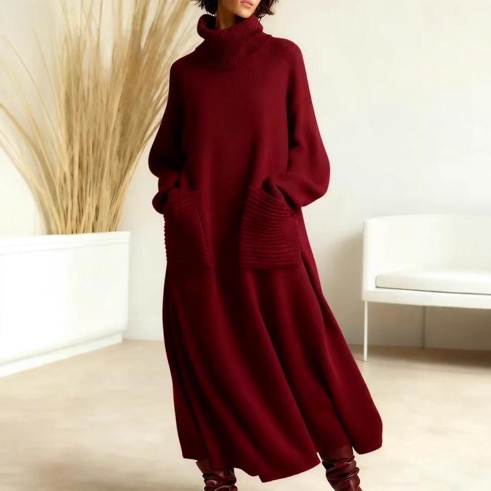 2025 Euro-American High-Neck Woolen Dress Coat