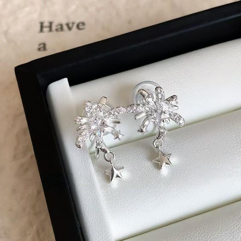 Womens Star Zircon Earrings Dainty Mosquito Coil Clip On Needle Fashion Small Design