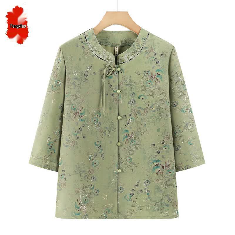 

Women s Summer Round Neck Seven-Sleeve Floral Blouse 5XL