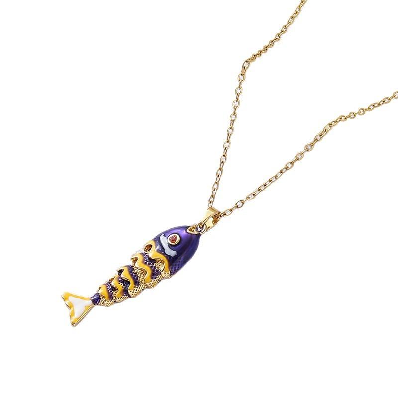 Bunter Emaillierter Beweglicher Fisch Anhänger Halskette Goldkette Süßer Meeresstil Schmuck für Damen Sommer Strand Täglich Geschenk