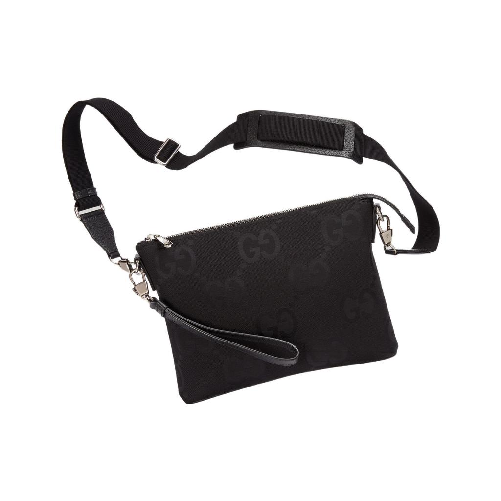 Gucci Detachable Shoulder Strap Zipper Closure Canvas Messenger Bag Men Shoulder Bags Black 739668-FABRP-1000