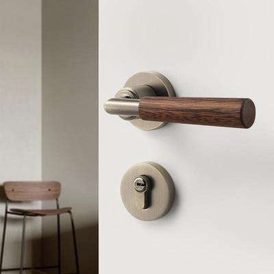 Vintage Wooden Door Handle & Lock with Magnetic Mute Suction for Bedroom
