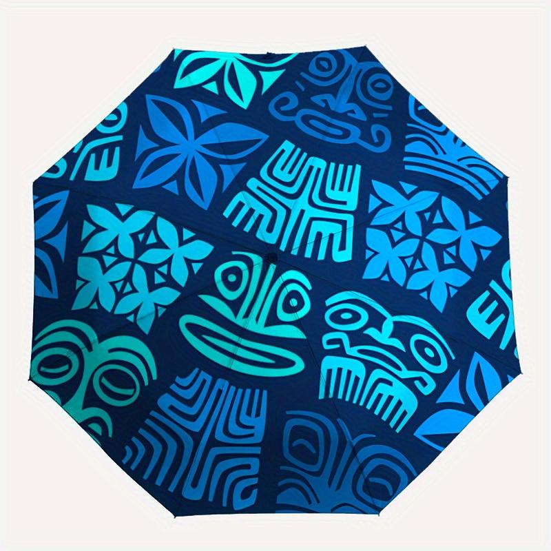 1pc Tiki Patterns Automatic Open/Close Umbrella with One Touch Button,, Windproof Design Lightweight Portable Umbrella for Women & Men6126