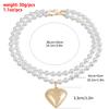 Simple pearl chain exaggerated peach heart collarbone chain removable love-shaped double-layer necklace