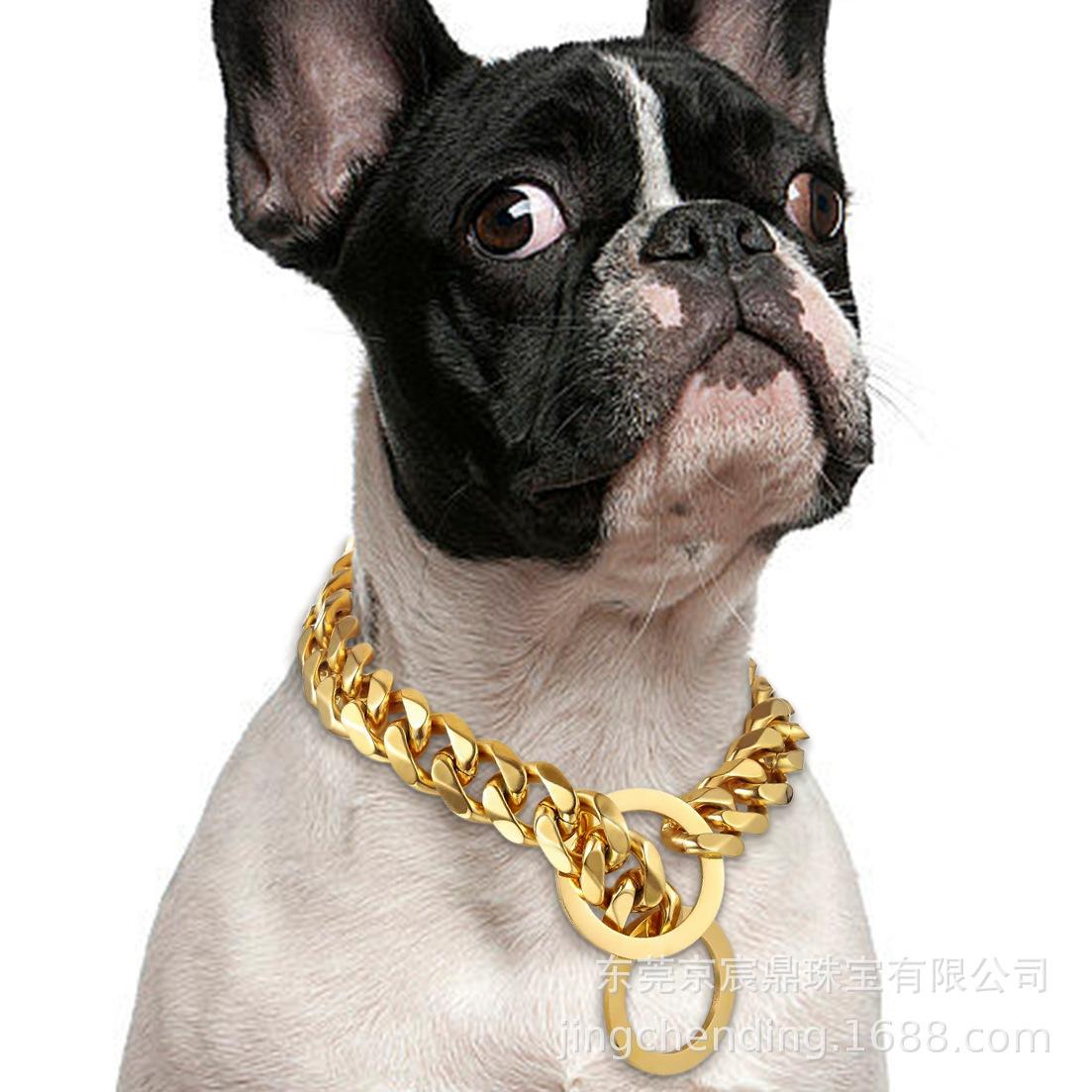 Available: 15mm Gold Stainless Steel Dog Leash & P-Chain Collar - Titanium Steel Hip Hop Pet Necklace. 30CM серебряный
