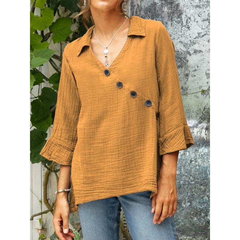 Women's Casual Button V-neck Shirt Top