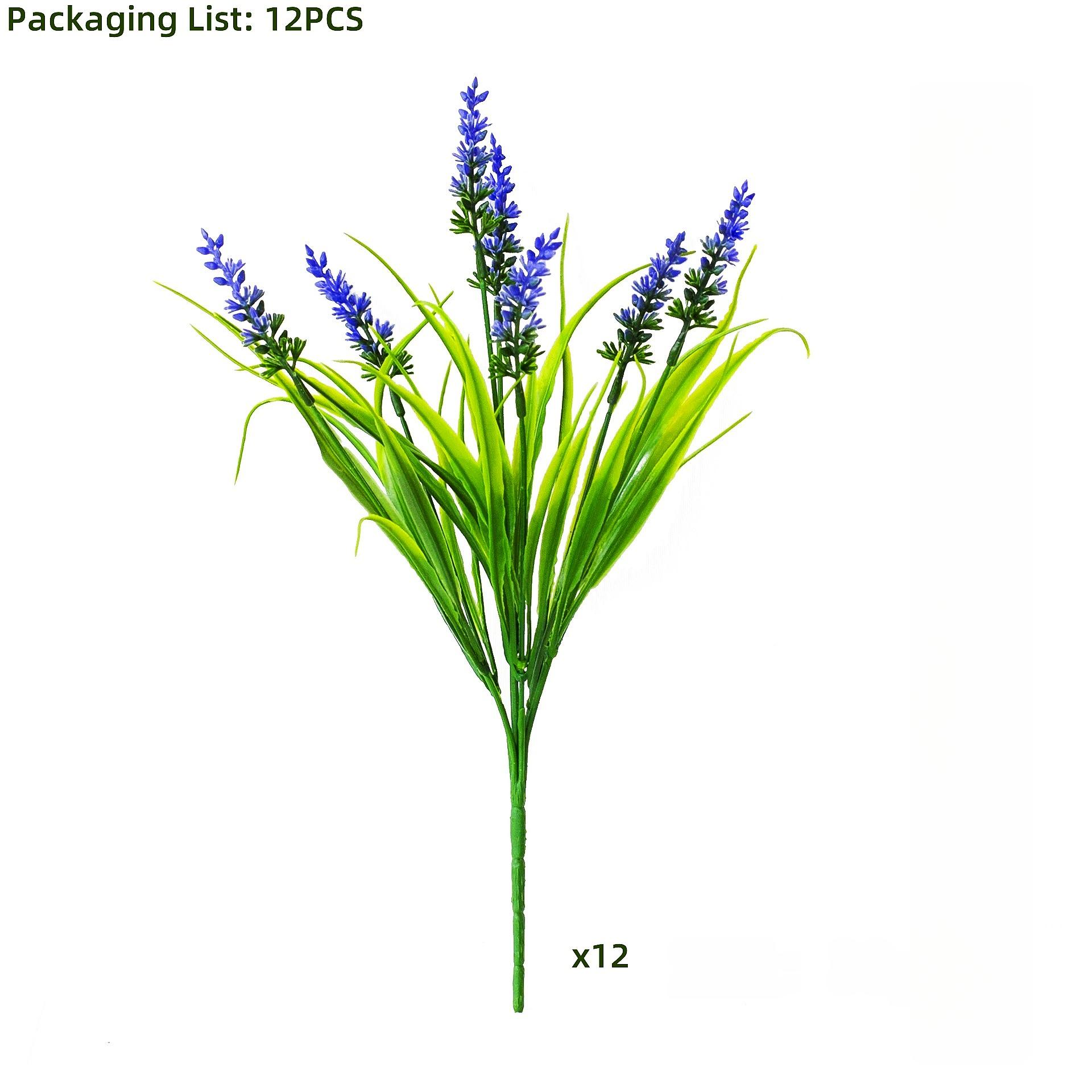 

12 Bundles Artificial Lavender and Monkey Grass - UV Resistant Plastic Greenery Shrubs for Outdoor Home Garden Decor