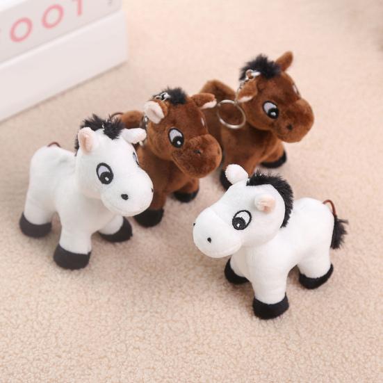Cute Cartoon Plush Horse Doll Keychain Miniature Stuffed Animal Keyring Bag Pendant Stress Relief Toy