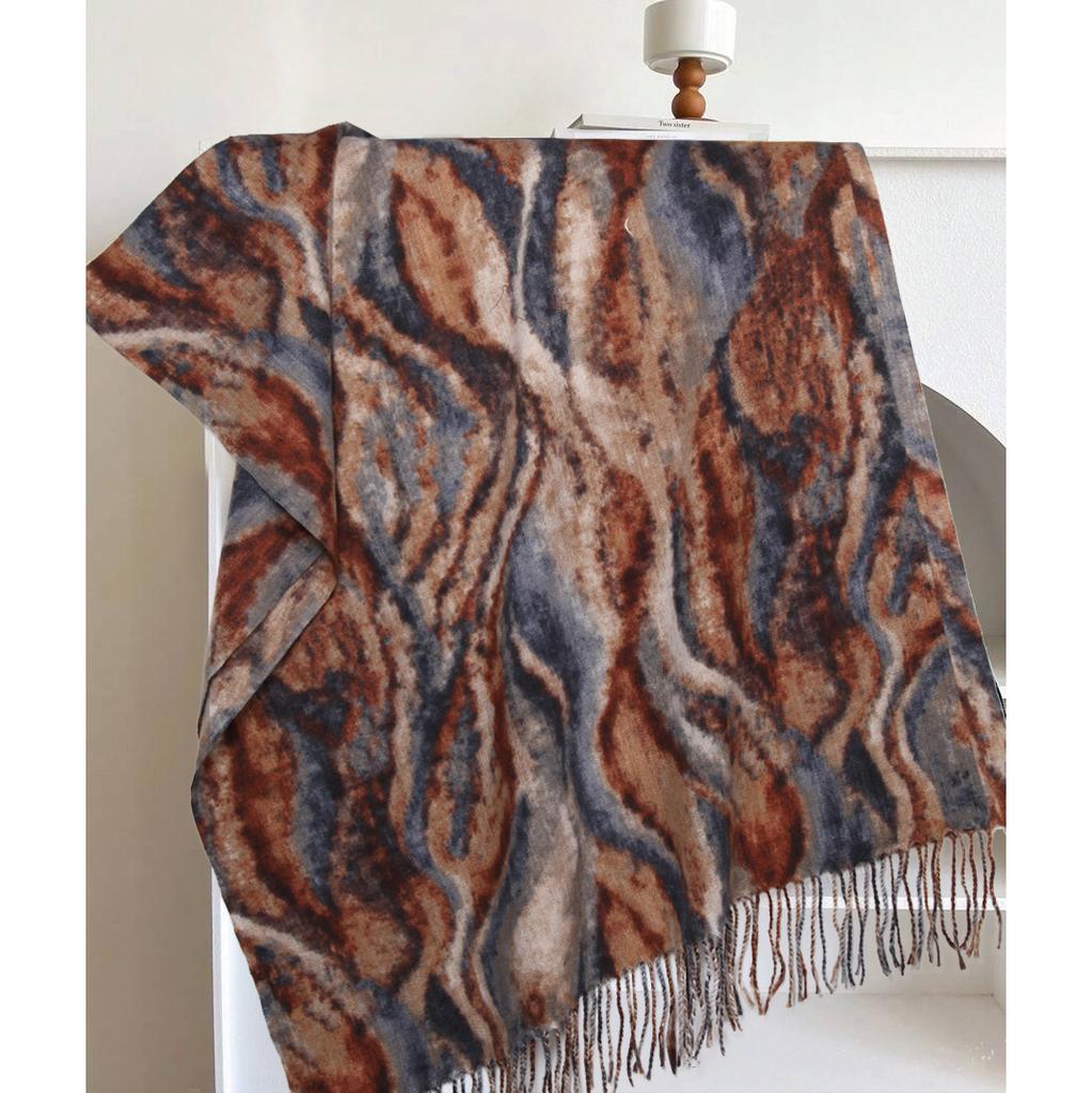 Water ripple print cashmere scarf for autumn and winter, new European and American vintage winter warm versatile shawl and neck warmer