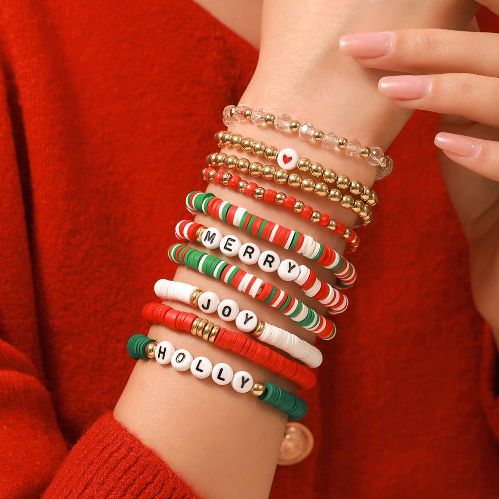 New Year's Bracelet Festive Red and Green Bracelet Christmas Bracelet Alphabet Soft Pottery Bracelet Festive Christmas Bracelet
