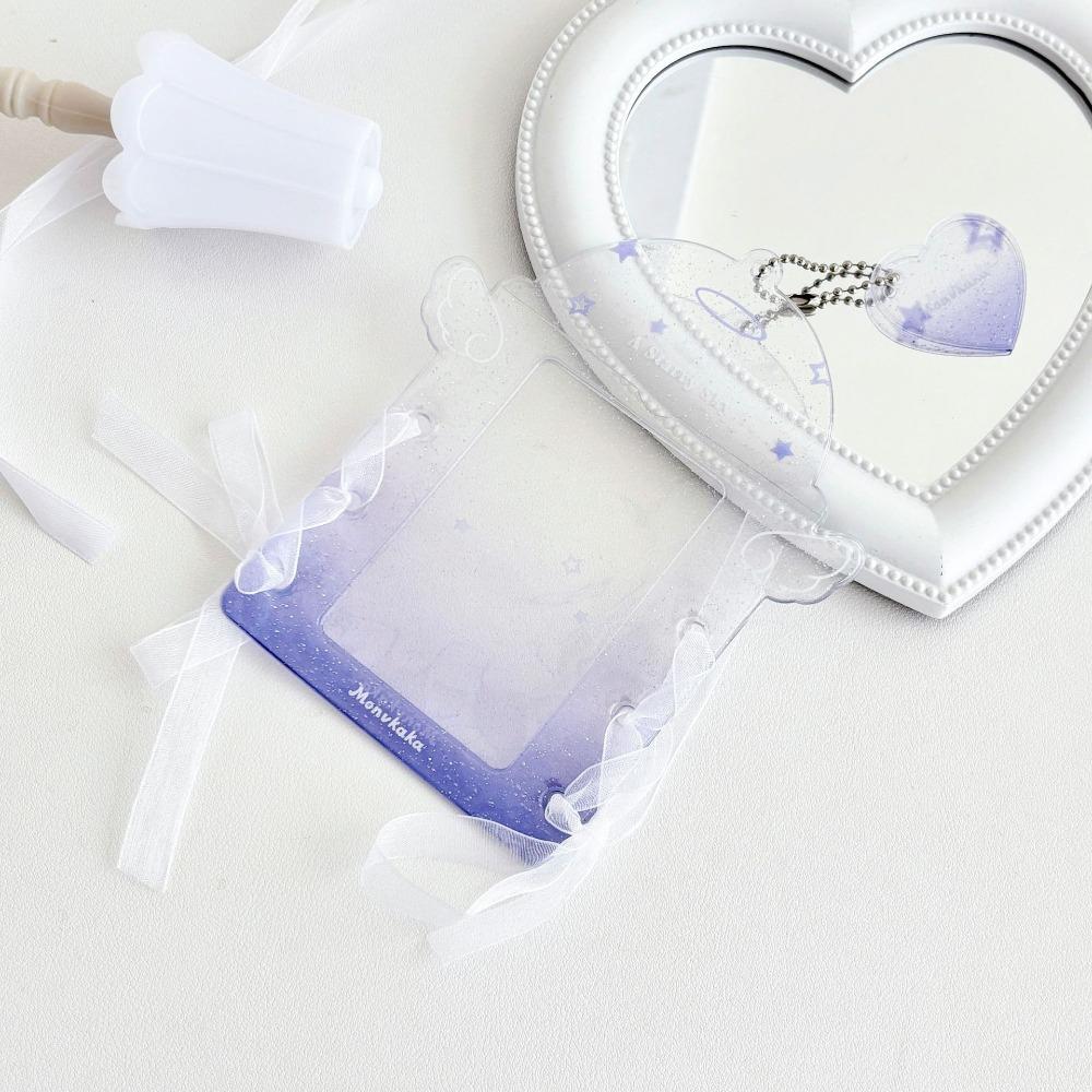 Cute PVC Photo Card Holder Transparent Glitter Kpop Idol Photo Sleeves Lace Tie Protective Display Sleeves Girls Gift