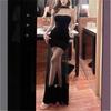 2026 Spice Girl Mesh Design Sense Solid Color Velvet Dress Women's Pure Birthday Party Dress Skinny Dress