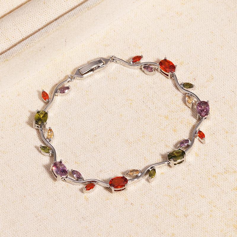 Colorful Leaf Cubic Zirconia Cz Crystal Bridal Bridesmaid Wedding Jewelry Bracelets Gift For Women Mom On Wedding Day