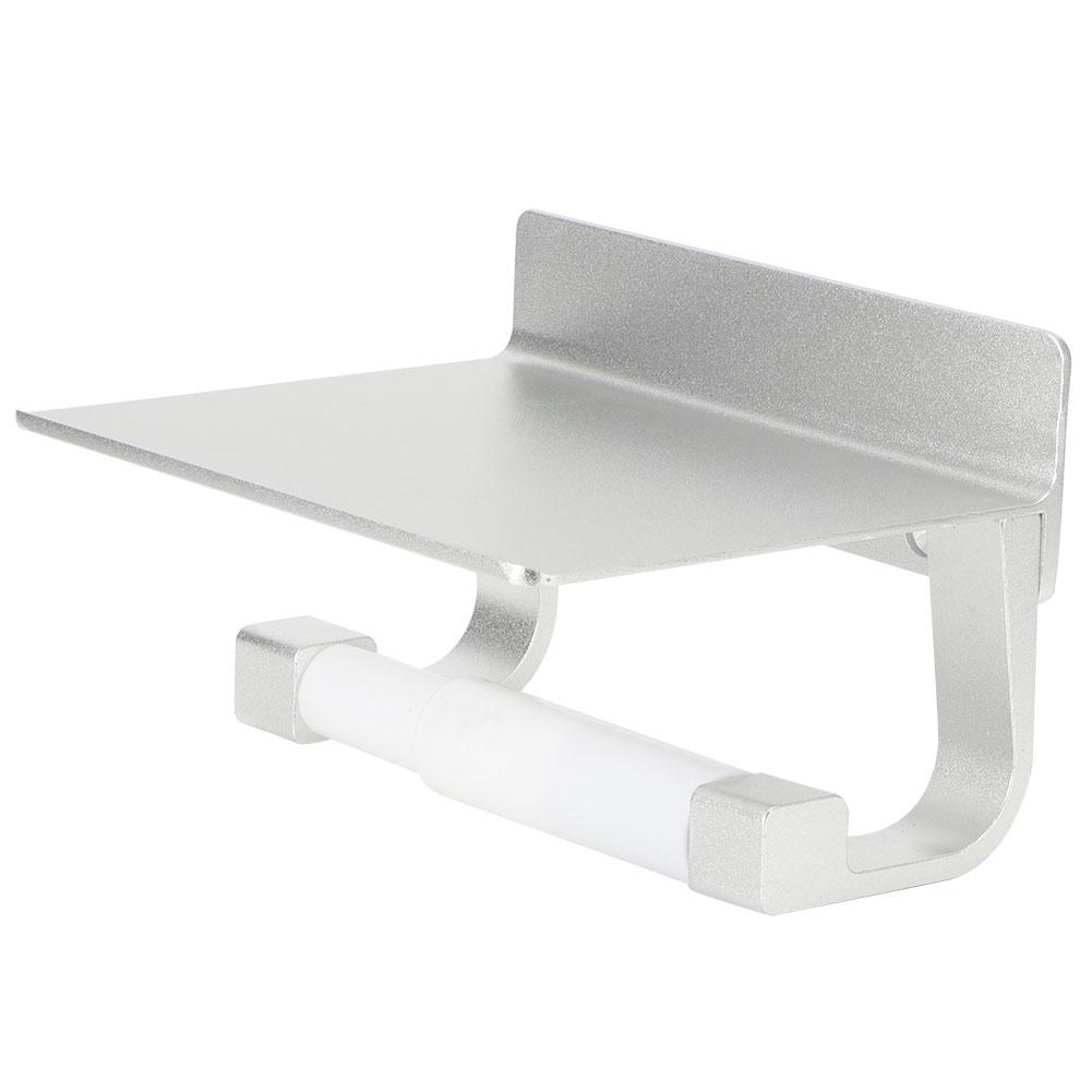 Space Aluminum Wall‑Mounted Roll Paper Rack Toilet Paper Holder with Phone Storage Shelf