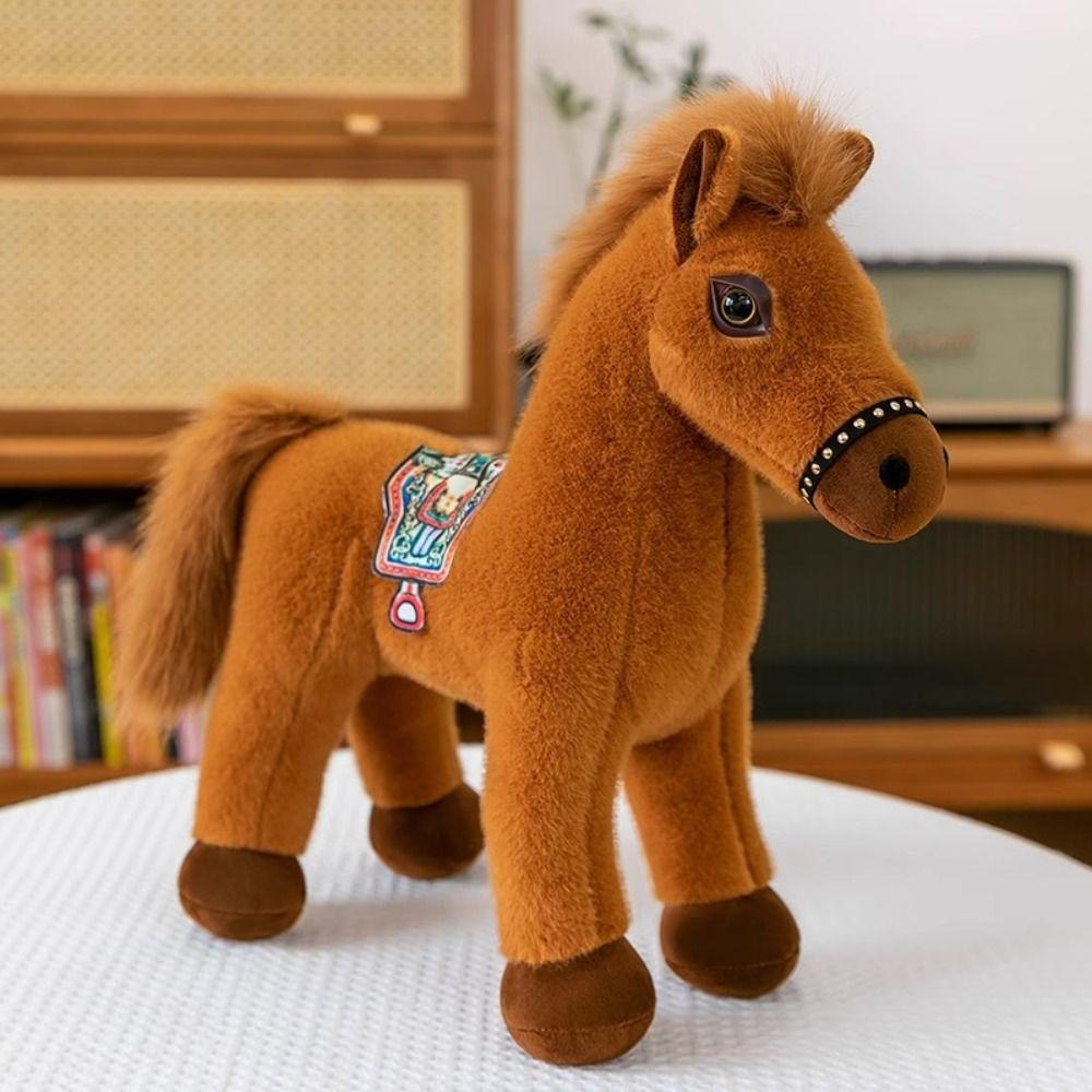 Saddle Standing Foal Plush Doll Long Mane Cartoon Horse Stuffed Toy Room Decoration