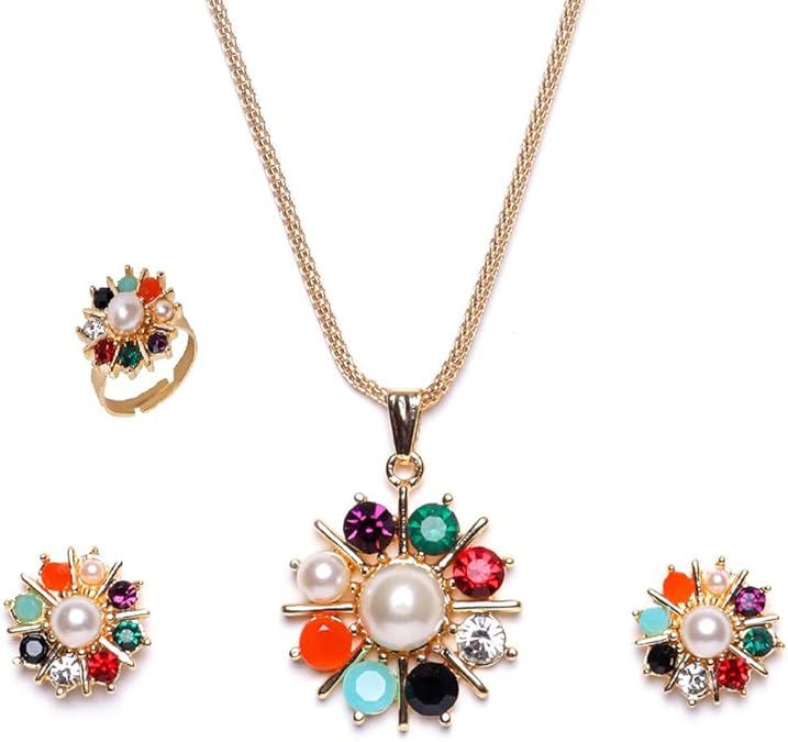 

Подарки ко Дню святого Валентина девушке/жене: Gehena By Estele Navratan Позолоченный комплект из ожерелья с подвеской, серьгами, кольцом, цепочкой для девочек и женщин