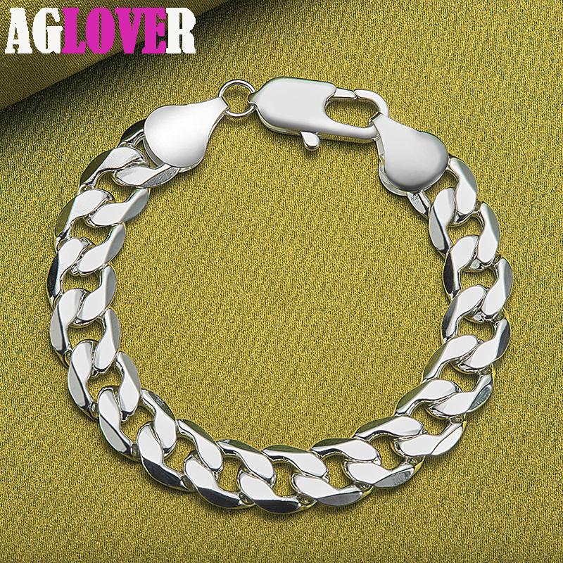925 Sterling Silver 12mm Side Chain Geometry Many Ring Bracelet  Jewelry