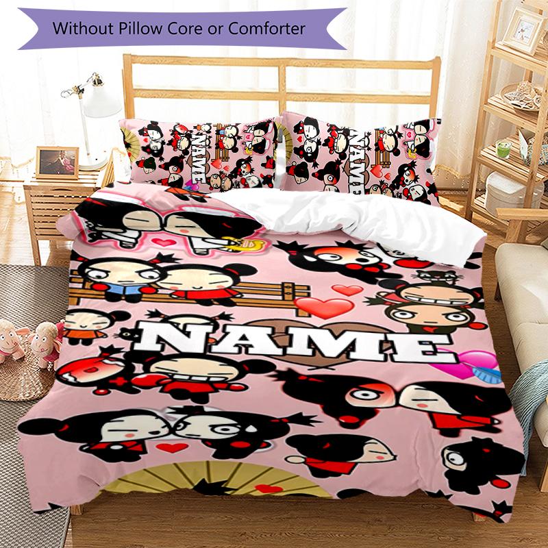 3pcs Custom Name Pucca Bedding Set Duvet Cover Closure Includes 1 Duvet Cover & 2 Pillowcases for All Seasons Bedroom Decor