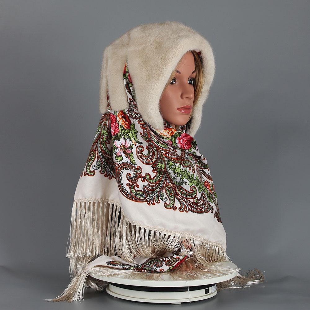 Faux Mink Fur Hood Hat Women Winter Warm Luxury Full Pelt Faux Mink Fur Scarf Hat Stylish Fashionable Female Outdoor Headscarf