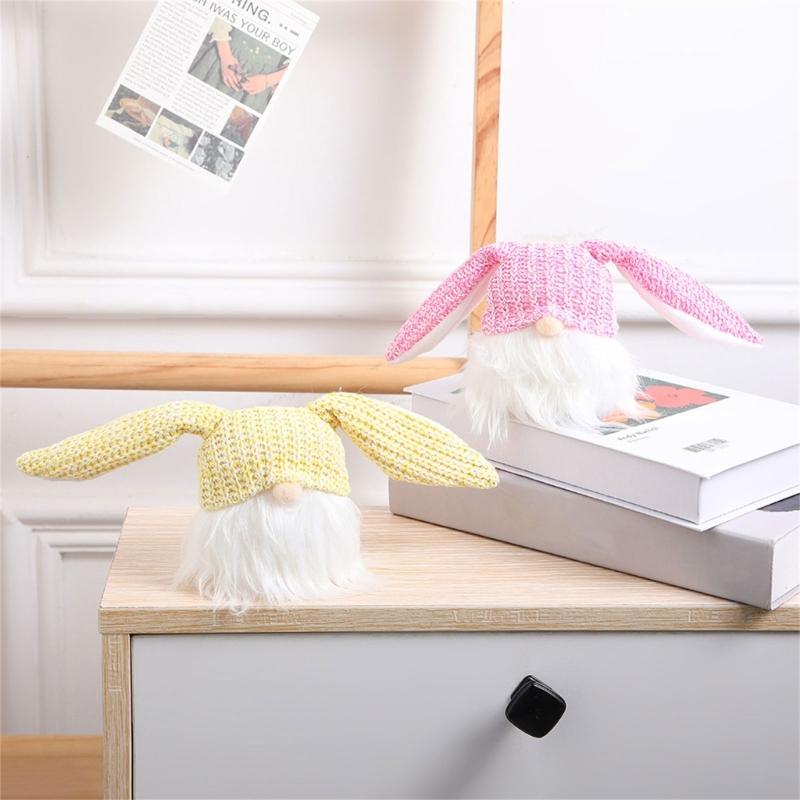 Easter Day Rabbit Decorations with Light, Handmade Gnome Doll Desk Ornament Easter Day Gift for Kid Adult