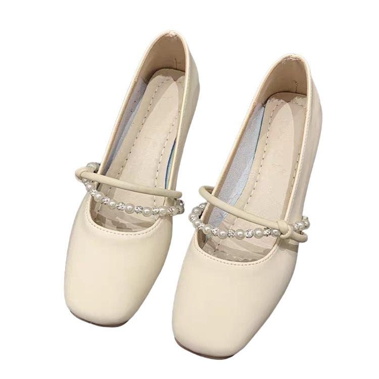 French Temperament Single Shoes Autumn New Pearl Soft Bottom Flat Bottom Soft Surface Shoes Light Mary Jane Shoes