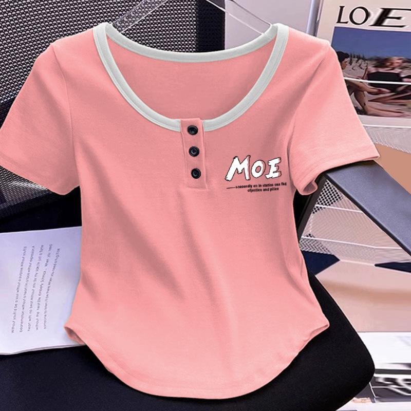 Damen 2025 Sommer Koreanischer Stil Schlankmachendes Baumwoll-Kurzarm-T-Shirt - Trendiges und Vielseitiges Oberteil