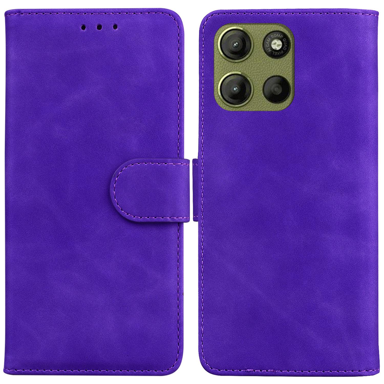 

For Motorola Moto G15 4G Case Solid Color Leather Wallet Phone Cover Purple