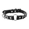 Unisex Black Leather Punk Rivet Choker with Wolf & Milk Dog Design - Pure Desire Neck Ring for Women