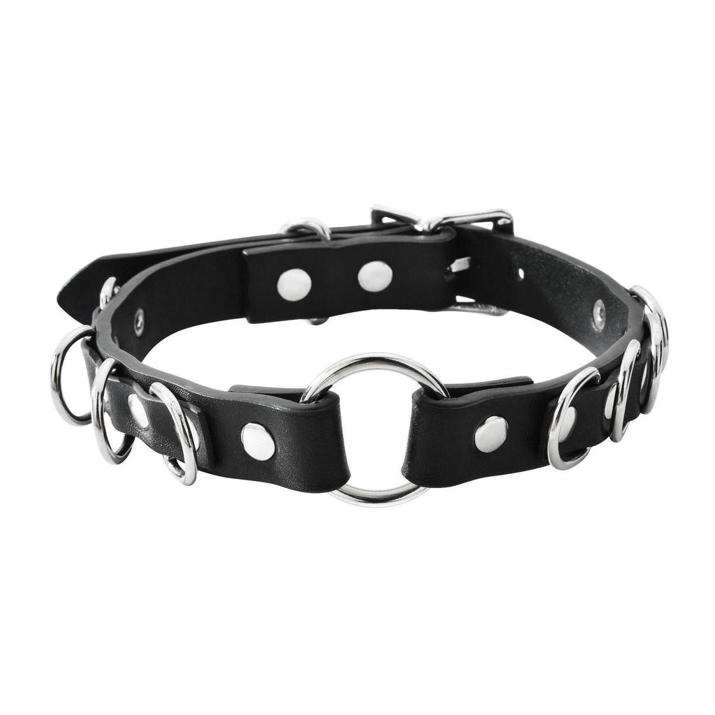 Unisex Black Leather Punk Rivet Choker with Wolf & Milk Dog Design - Pure Desire Neck Ring for Women