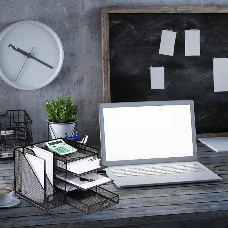 5-Tiered Metal File Letter Tray with Magazine Stand Multifunctional Desk Document Organiser For Office School Supplies
