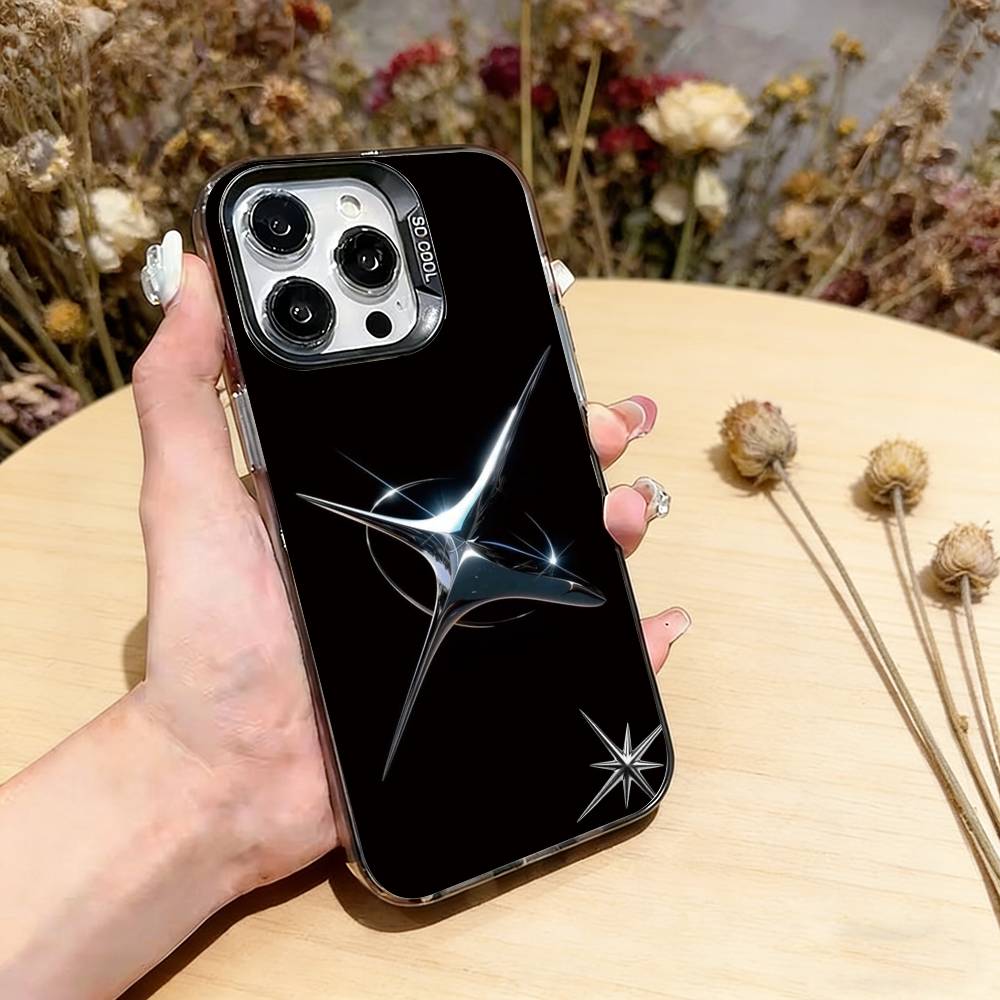 

Heavy Metal Stars Series Phone Case For iPhone 17,16,15,14,13,12,11 Plus,Pro Max,XS,Colored Silver Plated Inside Cover iPhone16ProMax