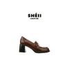 Cowhide~ 7cm Thick-heeled British Leather One-pedal Lazy Women's High-heeled Small Leather Shoes