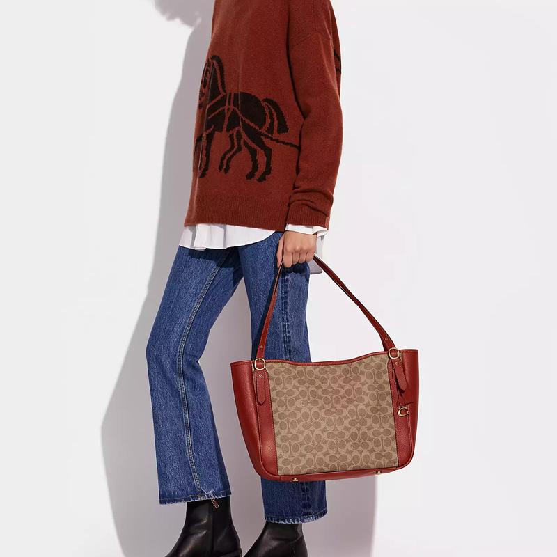 New COACH Canvas Pebbled Leather Tote Bag, Shopping Bag, Handbag, Shoulder Bag Women's Brown C8354-B4NQ4