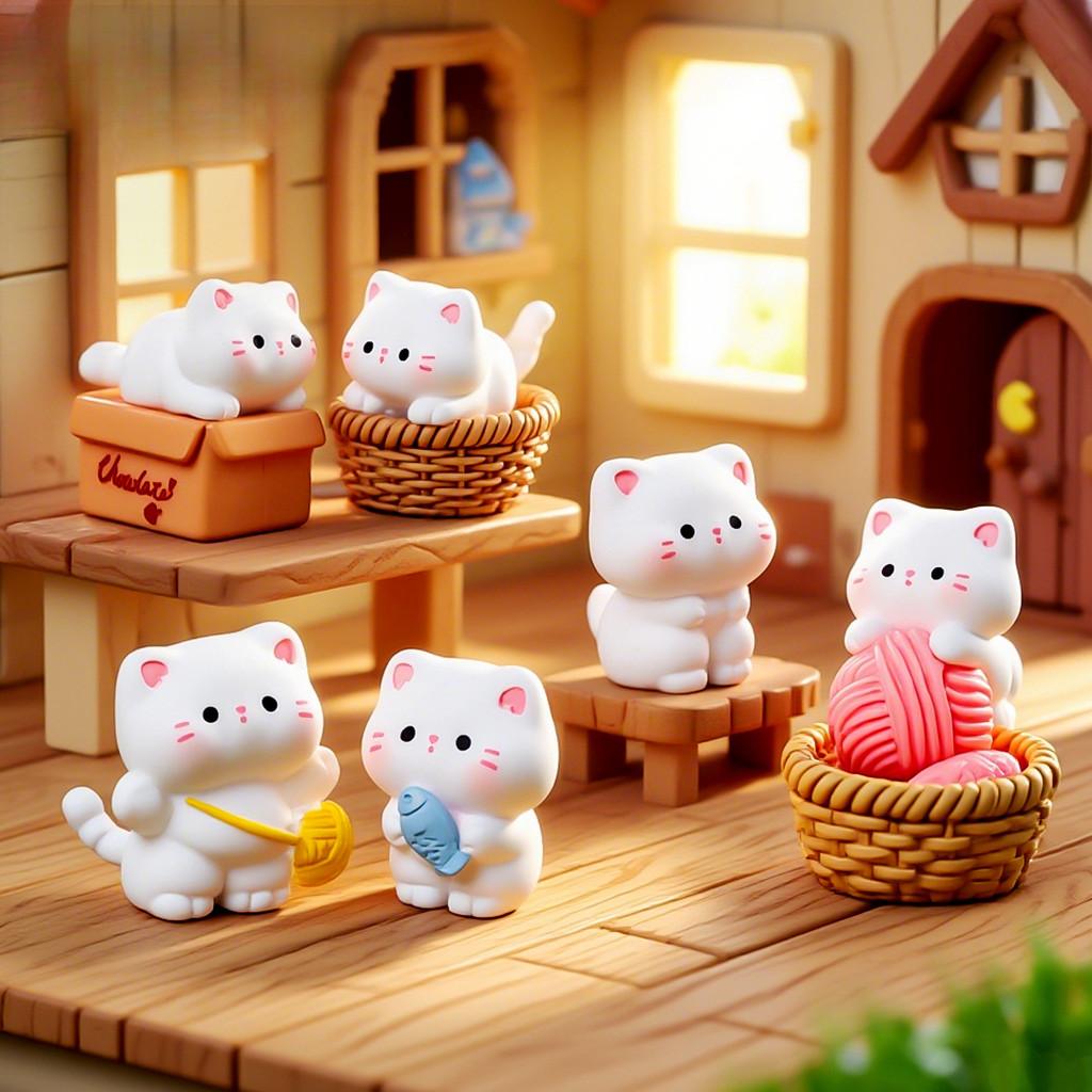 9Pcs/set Cartoon Cat Animal Miniatures Diy Resin Ornaments Fairy Garden Decoration Moss Terrarium Micro Landscape
