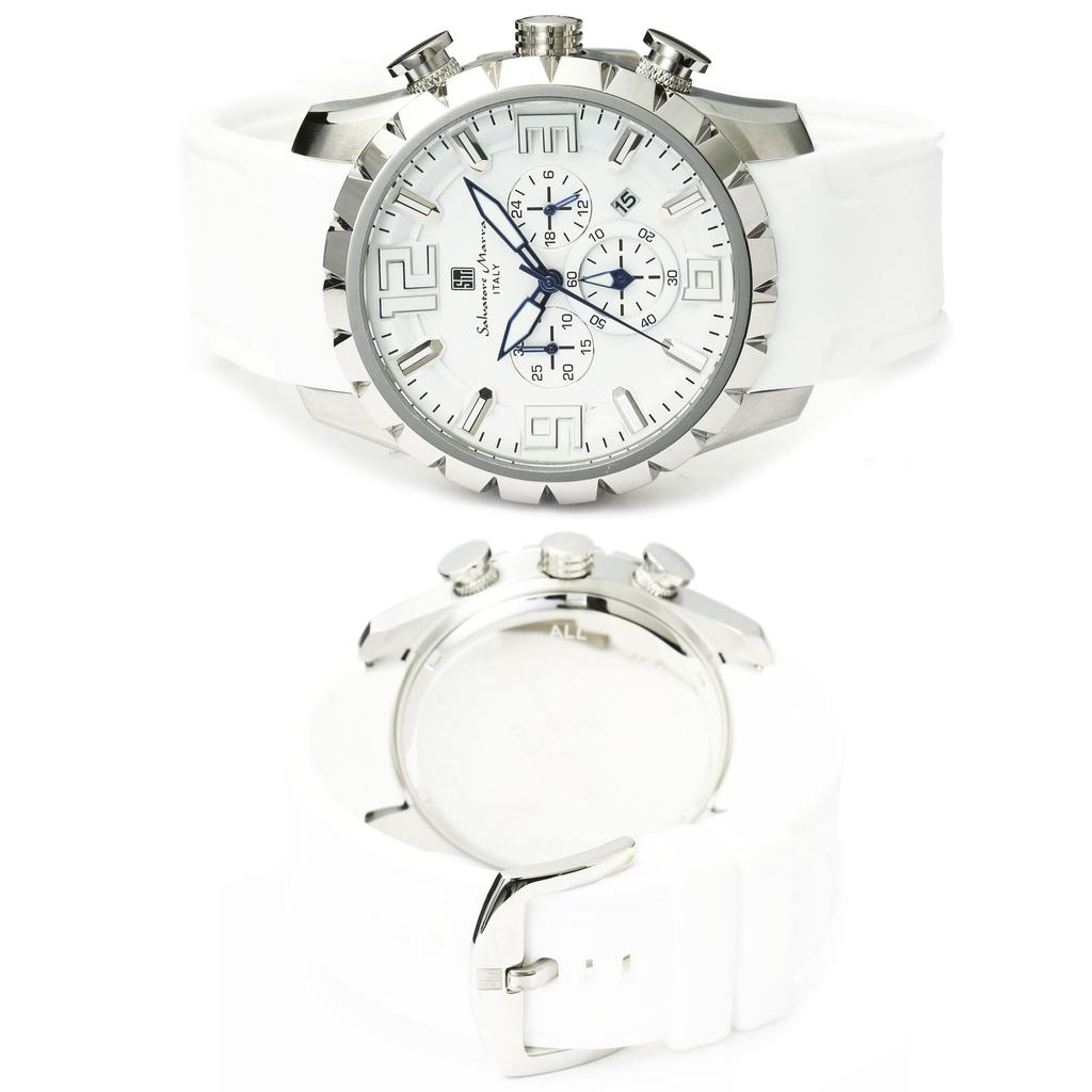 Salvatore Marra Men's Chronograph Watch, 10 ATM Water Resistant, Rubber Strap, BlackWhite, Japanese Movement, Date Display, Calendar Display, 24-Hour