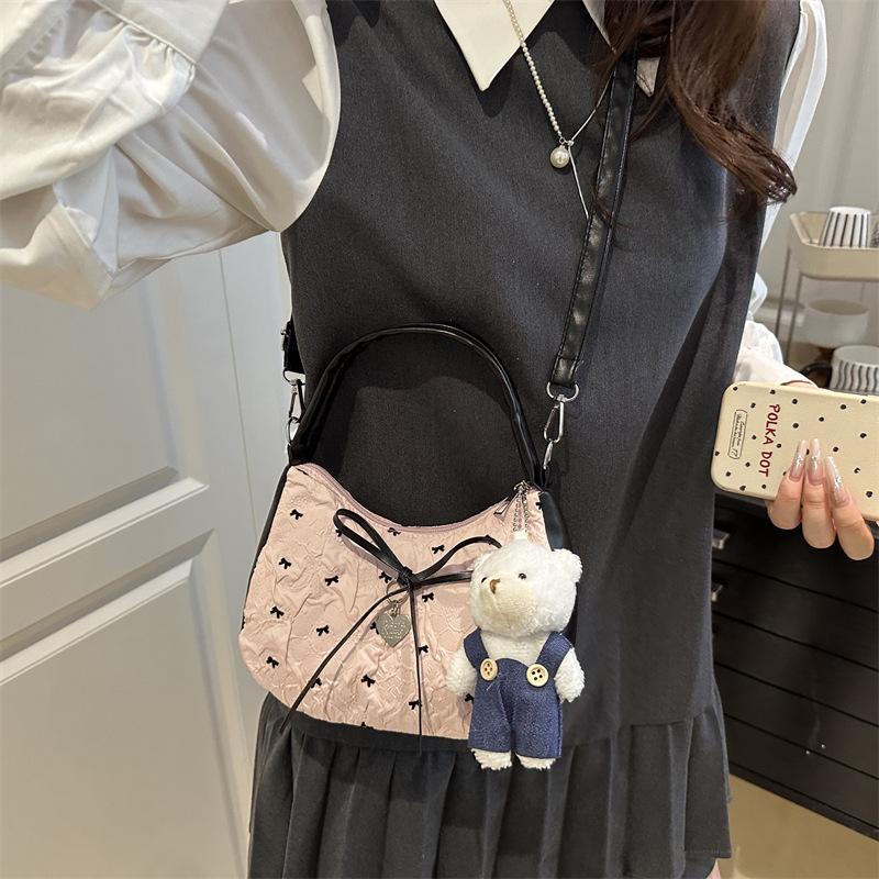 Niche Contrasting Women's Bags 2025 New Fashionable Sweet Bow Messenger Bags Sweet Cool Babes Portable Crescent Small Bags