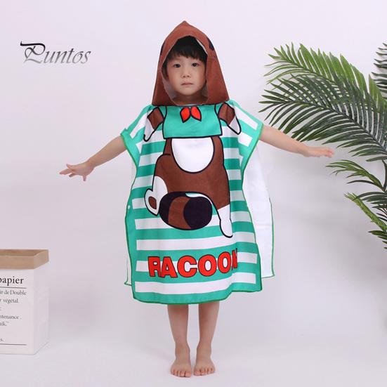 Children Bath Towel Cartoon Printing Kids Beadch Hooded Bath Wrap Poncho Quick-drying Super Absorbent Swimming Towel Windproof Wearable Towel Toddler
