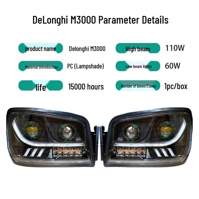 Compatible with Shacman Delong New M3000, X3000, H3000 Headlights: All LED with Four Low Beams and Six High Beams.