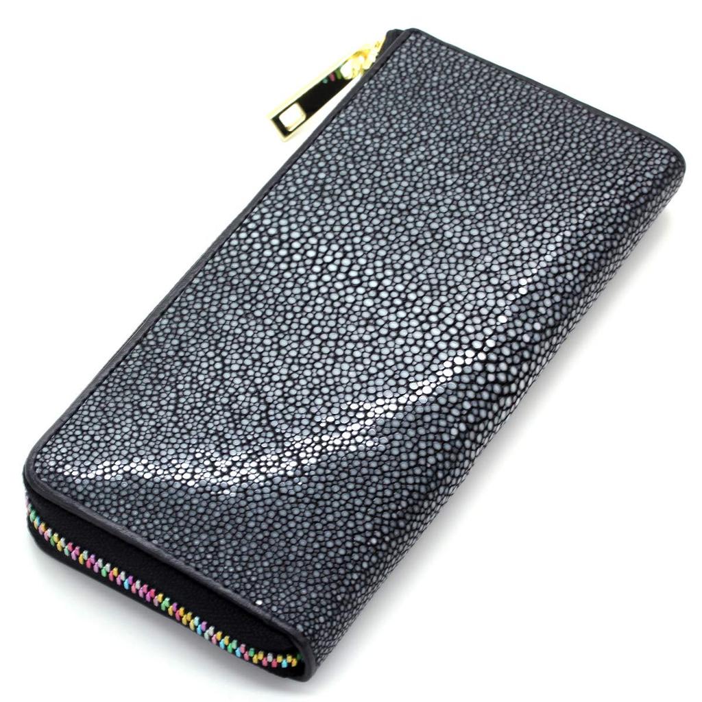 [Revetta] Stingray Leather Long Wallet, YKK MIX Color L-shaped Zipper, Galusha Stingray Black, Men's and Women's Genuine Leather [164-1stw]