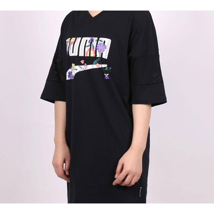 PUMA Letter Print Casual Sport Loose Breathable Vintage Long T-Shirt Women Tops Black 597473-01