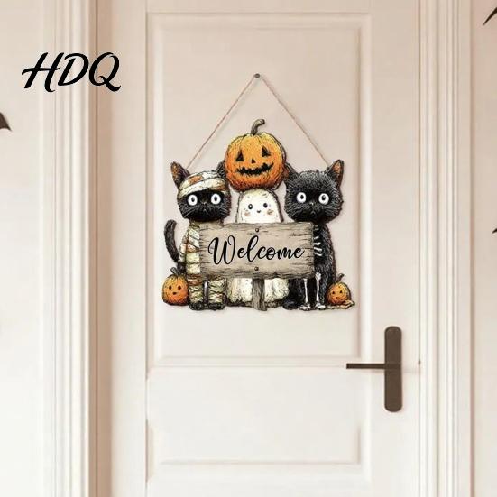 Spring Door Hanger Wooden Welcome Sign Rustic Hanging 2D Daisy Butterfly Print Holiday Gift Halloween Thanksgiving Easter Seasonal Sign for