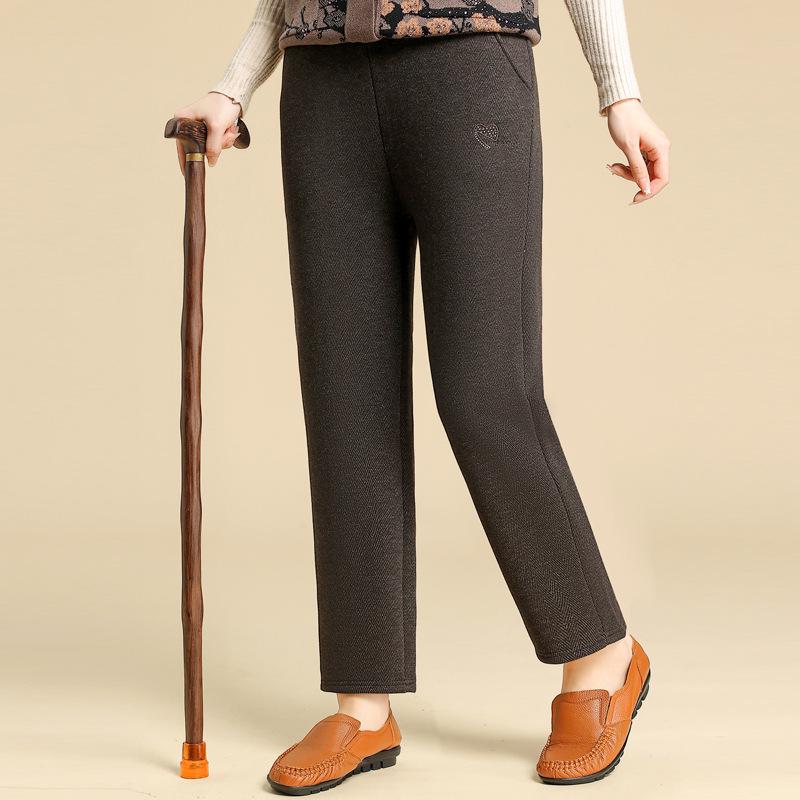

Women s Woolen Fleece-Lined Pants for Mature Moms - Thick, Stylish, Elegant, Loose Fit, Straight Leg, Perfect for Fall and Winter 2XL (100-115 kg)