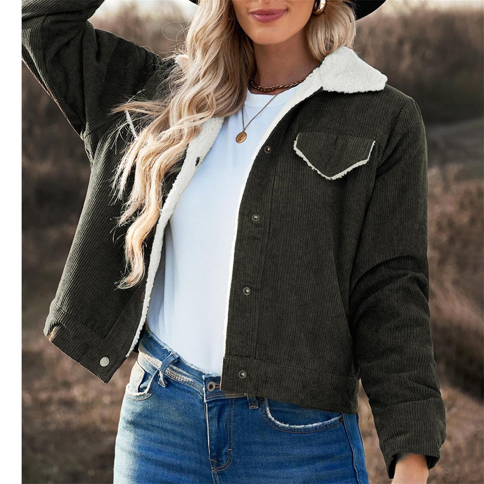 

Женская утолщенная флисовая куртка с круглыми пуговицами из искусственного плюша с лацканами XXL зелёный