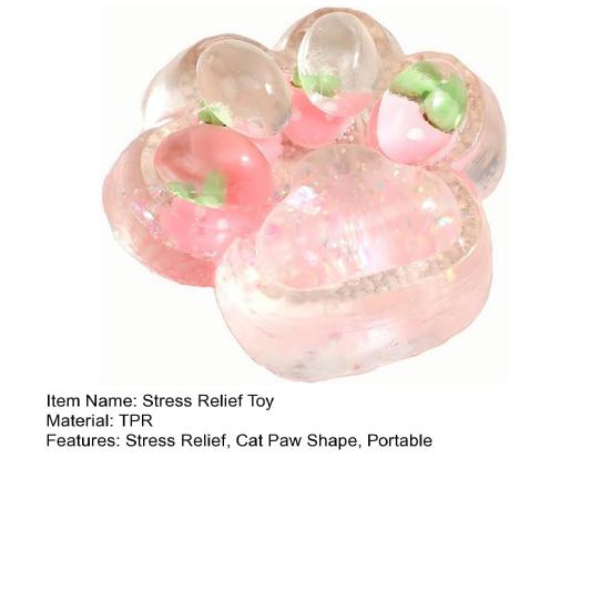 1/5Pcs Giant Cat Paw Squeeze Toy Stress Relief Clear Glitter Fruit Kitten Paw Sensory Toy Soft Stress Ball Animal Claw Pinch Fidget Toy