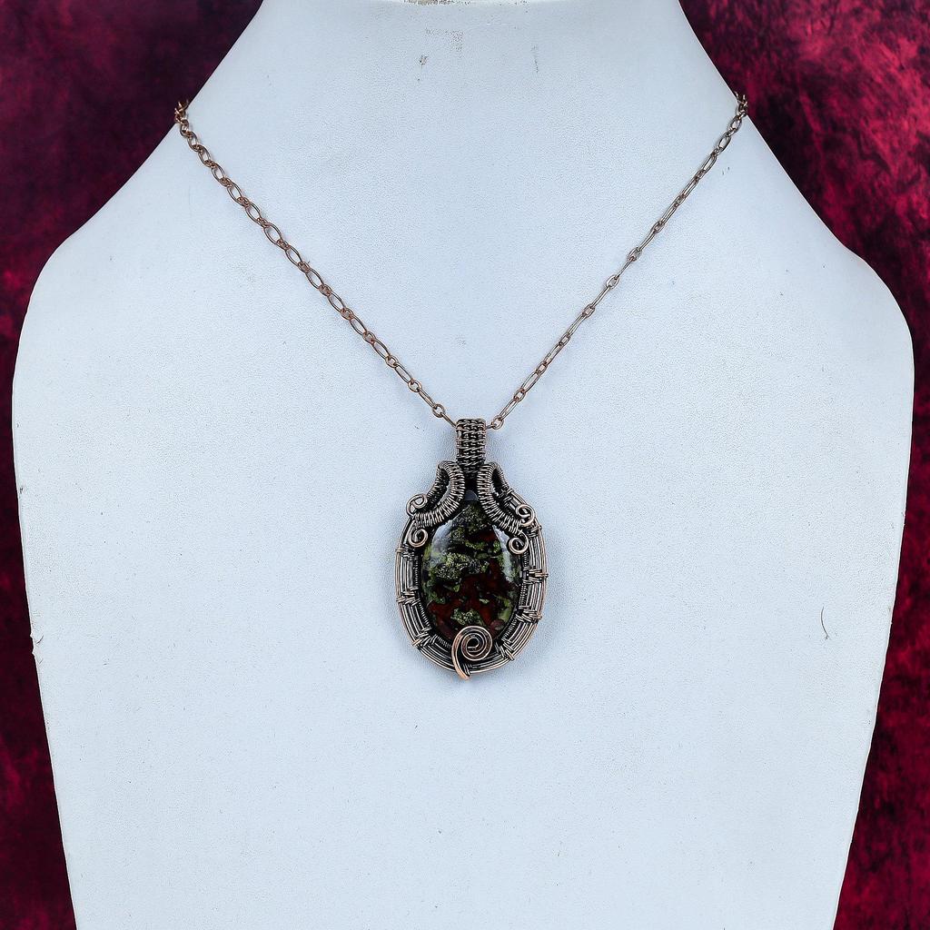 Dragon Bloodstone Gemstone Pendant Copper Wire Wrapped Jewelry Handmade Pendant