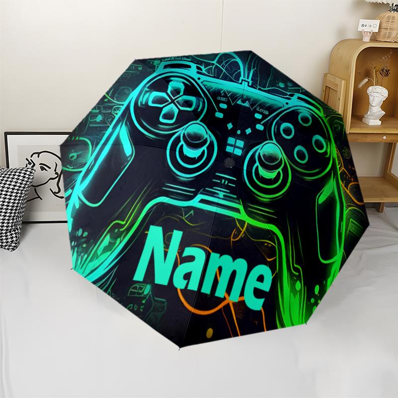Custom Name Game Controller Theme Automatic Umbrella, Lightweight & Portable, 8 Rib, Perfect for Outdoor Travel, Birthdays, Christmas, Gifts.